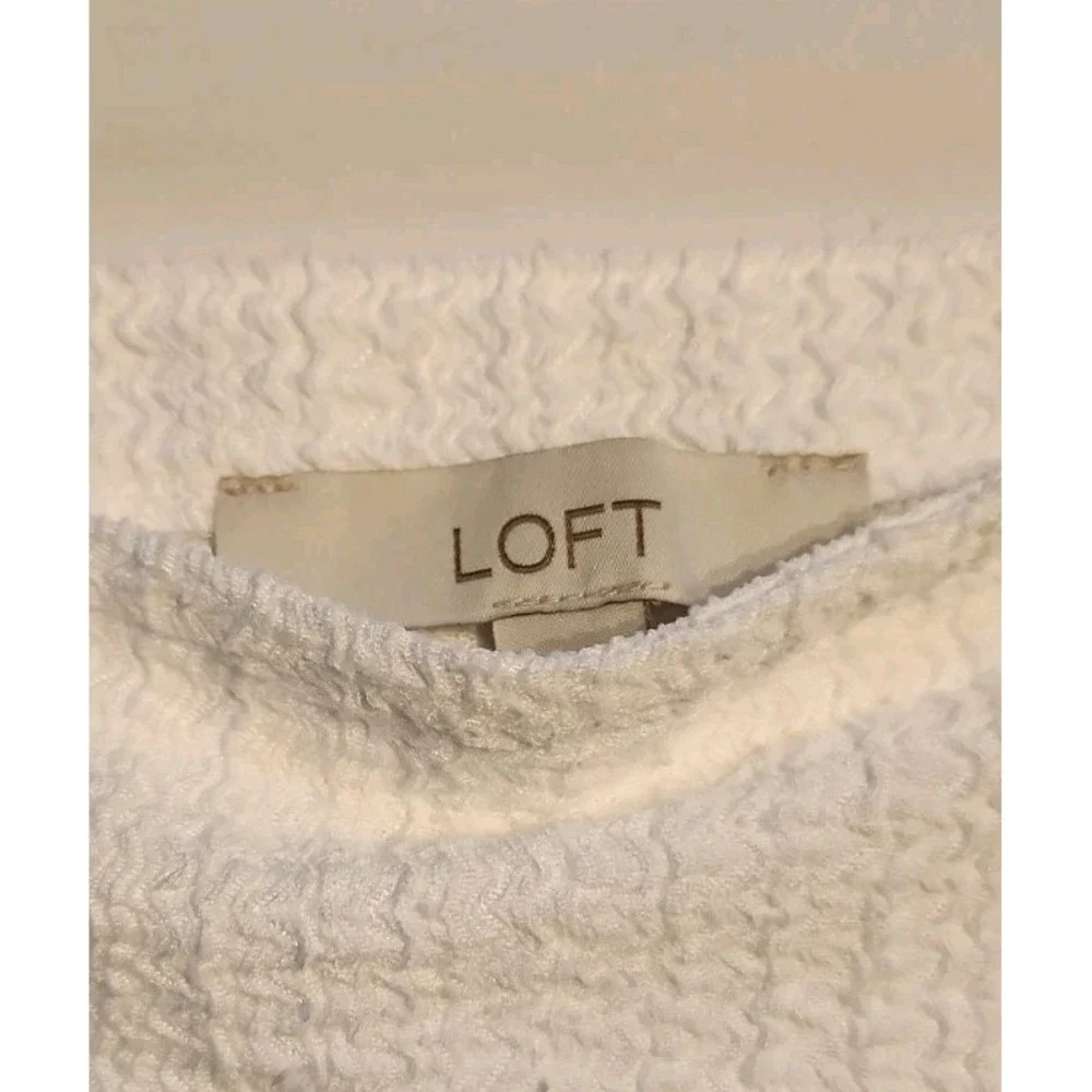 LOFT Women's Square Neck Tie Front White Puff Sleeve Top Size M